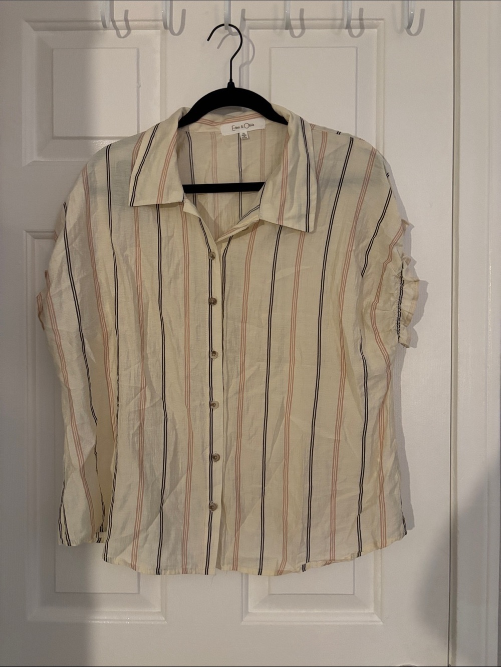 Eden & Olivia Cream Button-Down Shirt with Navy & Rust Stripes